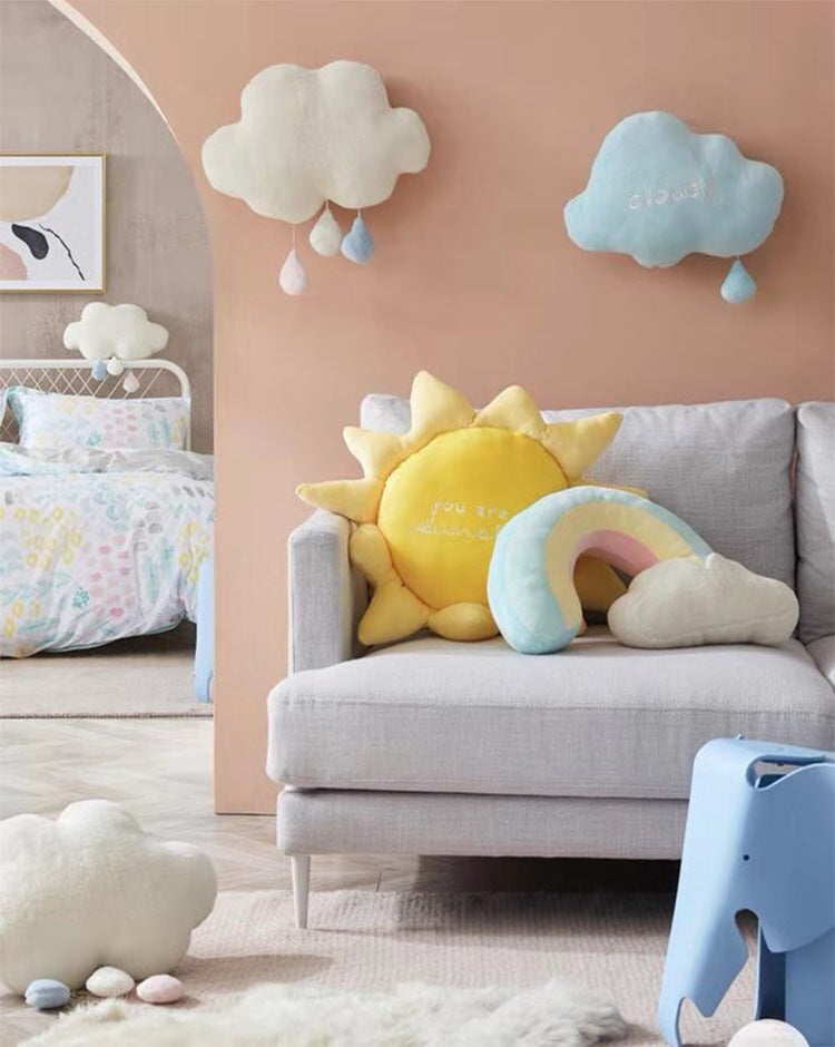 Soft Plush Weather Series Pillow: Cloud, Sun & Rainbow