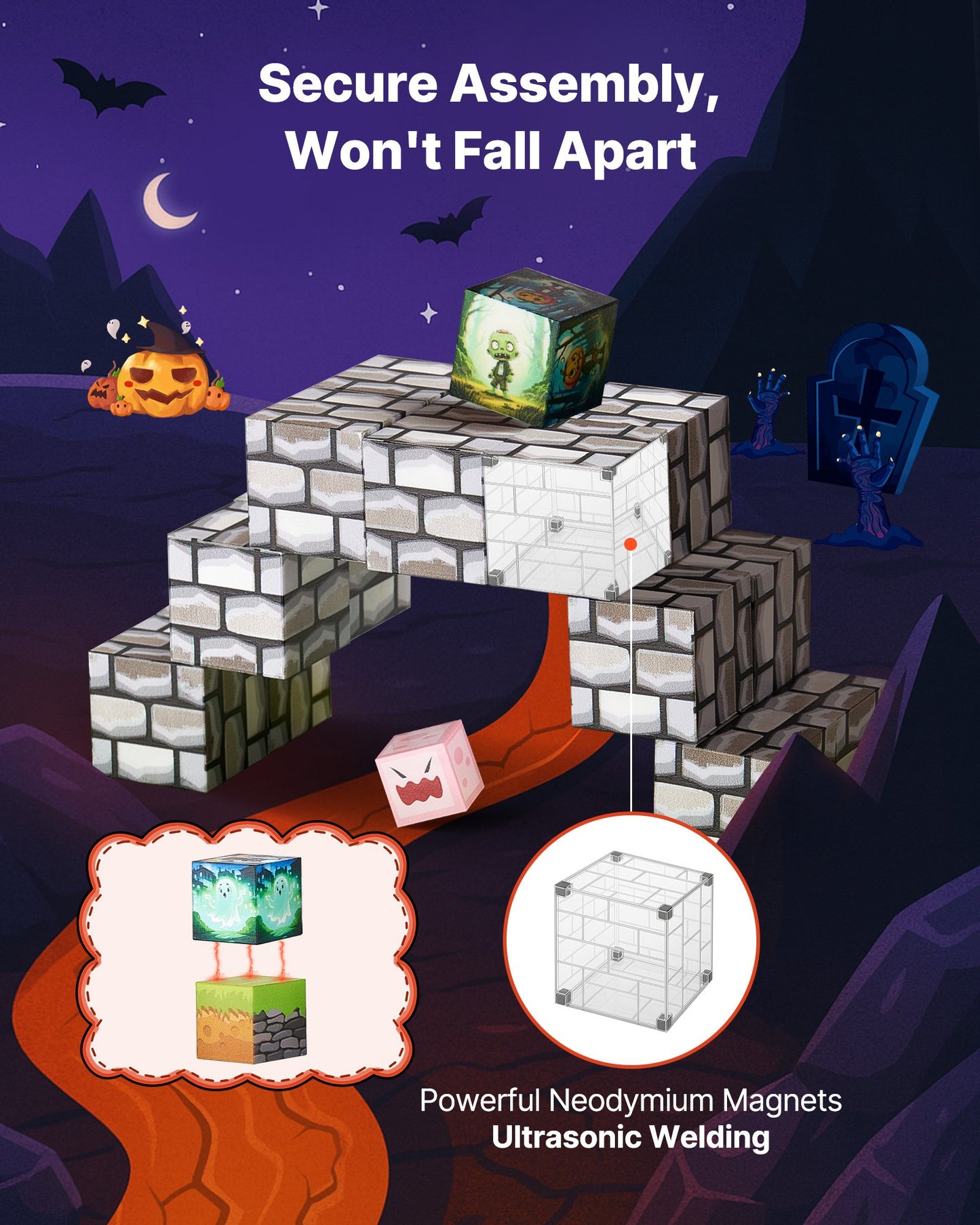 Magnetic Cemetery Zombie Blocks: 100 Piece Set