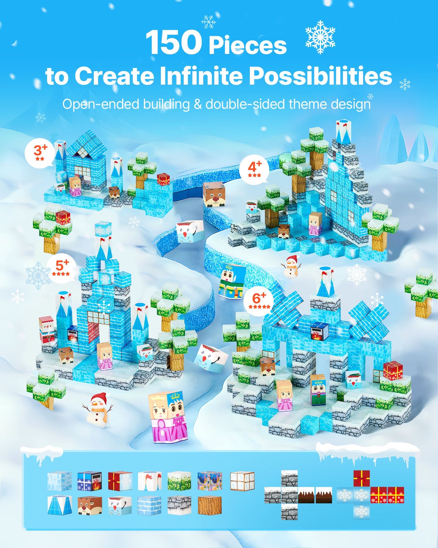 Magnetic Glacier Castle Blocks: 150 Piece Set